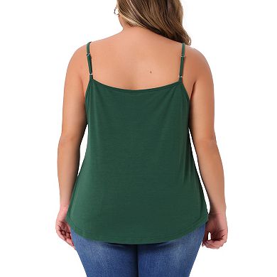 Women's Plus Size Cami Tank V-Neck Lace Front Camisole Spaghetti Strap Sleeveless Top