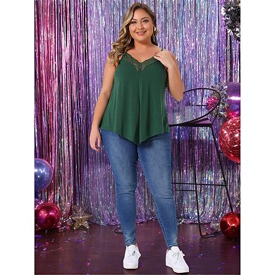 Women's Plus Size Cami Tank V-Neck Lace Front Camisole Spaghetti Strap Sleeveless Top