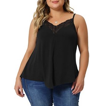 Women's Plus Size Cami Tank V-Neck Lace Front Camisole Spaghetti Strap Sleeveless Top