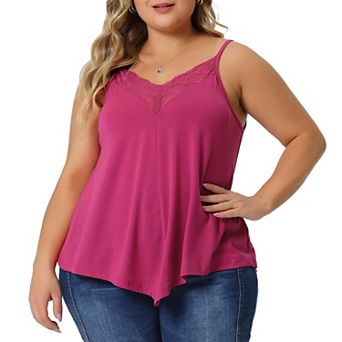 Women's Plus Size Cami Tank V-Neck Lace Front Camisole Spaghetti Strap Sleeveless Top