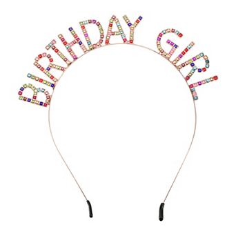 Women Girl Birthday Headband Tiara Rhinestone Happy Birthday Rose Gold Tone