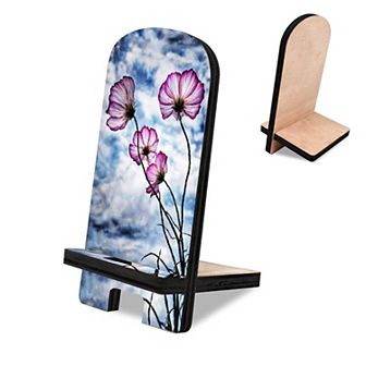 Sky Flowers Decor Cell Phone Stand Wood Mobile Holder Organizer