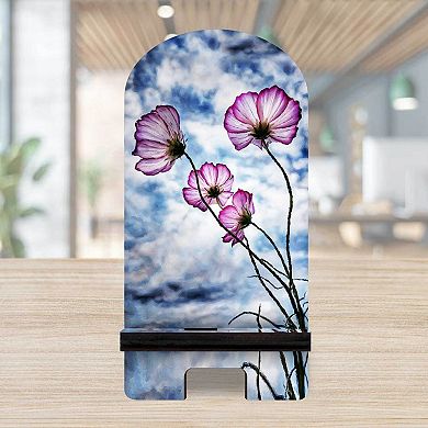 Sky Flowers Decor Cell Phone Stand Wood Mobile Holder Organizer