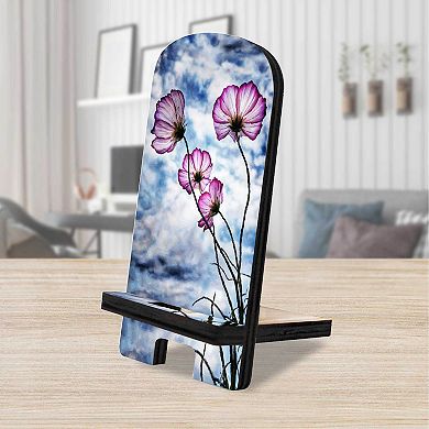 Sky Flowers Decor Cell Phone Stand Wood Mobile Holder Organizer