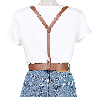 Unisex Plus Size Vintage PU Leather Y Back Suspenders Adjustable Holes Belts