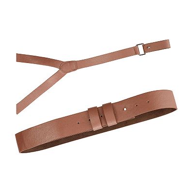 Unisex Plus Size Vintage PU Leather Y Back Suspenders Adjustable Holes Belts