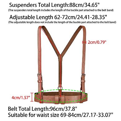 Unisex Plus Size Vintage PU Leather Y Back Suspenders Adjustable Holes Belts
