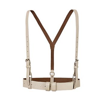 Unisex Plus Size Vintage PU Leather Y Back Suspenders Adjustable Holes Belts