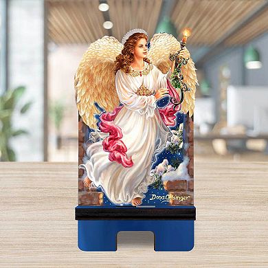 Angel of the Light Cell Phone Stand Inspirational Decor Wood Mobile Holder Organizer
