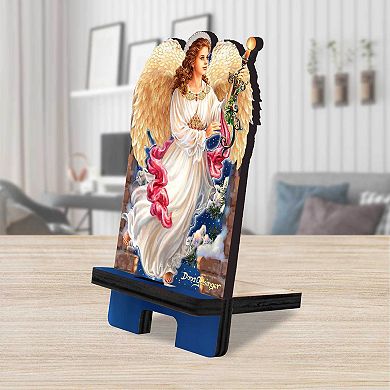 Angel of the Light Cell Phone Stand Inspirational Decor Wood Mobile Holder Organizer