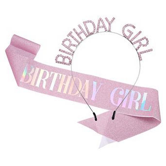 1 Set Women Birthday Headband Tiara Rhinestone Accessories Silver Tone Pink