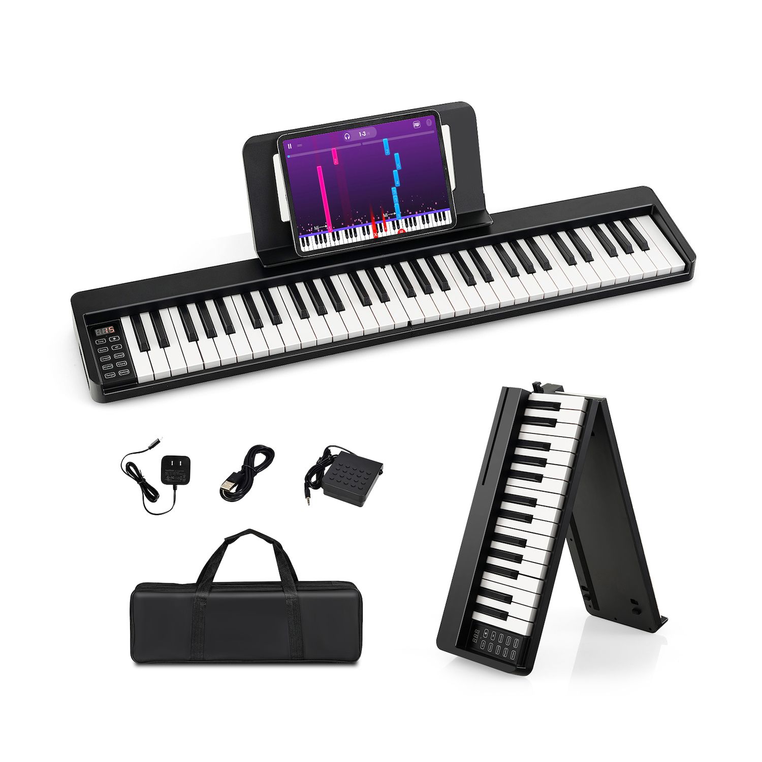 RockJam RJ461LED 61-Key Keyboard Piano with Keynote Stickers & Lessons