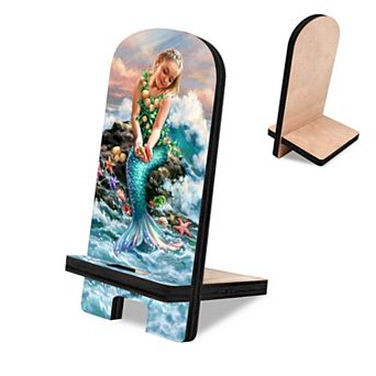 Mermaiden Princess of Sea Coastal Cell Phone Stand Wood Mobile Holder Organizer