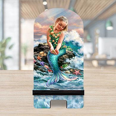 Mermaiden Princess of Sea Coastal Cell Phone Stand Wood Mobile Holder Organizer