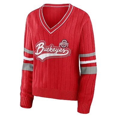Women's NCAA Ohio State Buckeyes Script V-Neck Pullover Sweater