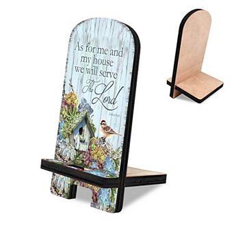 Serve the Lord Cell Phone Stand Inspirational Decor Wood Mobile Holder Organizer