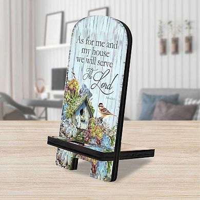 Serve the Lord Cell Phone Stand Inspirational Decor Wood Mobile Holder Organizer