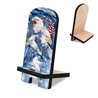 Allegiance Patriotic Eagles Cell Phone Stand Wood Mobile Holder Organizer