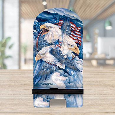 Allegiance Patriotic Eagles Cell Phone Stand Wood Mobile Holder Organizer