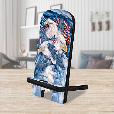 Allegiance Patriotic Eagles Cell Phone Stand Wood Mobile Holder Organizer