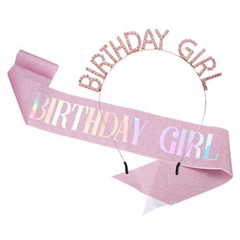 1 Set Women Girl Birthday Headband Tiara Rhinestone Rose Gold Tone Pink