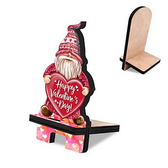 Happy Valentines Day Gnome Cell Phone Stand Family Decor Wood Mobile Holder Organizer