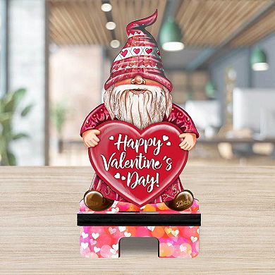 Happy Valentines Day Gnome Cell Phone Stand Family Decor Wood Mobile Holder Organizer