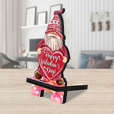 Happy Valentines Day Gnome Cell Phone Stand Family Decor Wood Mobile Holder Organizer