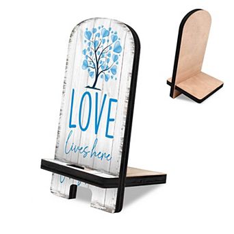 Love Lives Here Cell Phone Stand Family Decor Wood Mobile Holder Organizer
