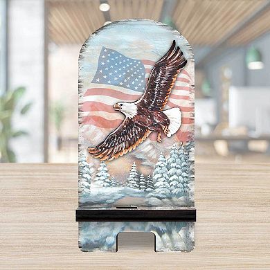American Eagle Cell Phone Stand Wood Mobile Holder Organizer