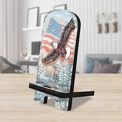 American Eagle Cell Phone Stand Wood Mobile Holder Organizer