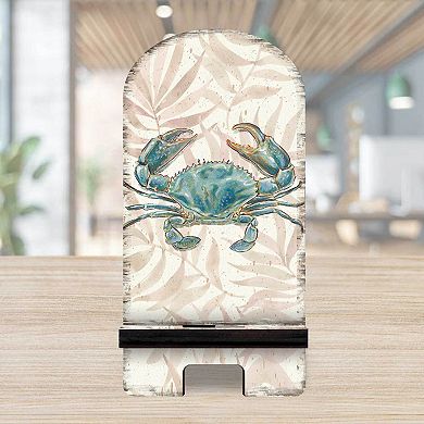 Vintage Crab Coastal Cell Phone Stand Wood Mobile Holder Organizer