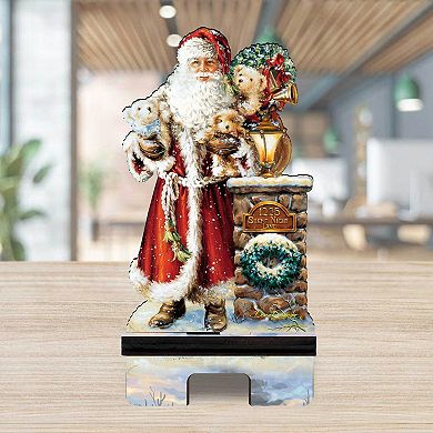 Silent Night Santa Cell Phone Stand Christmas Decor Wood Mobile Holder Organizer
