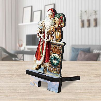 Silent Night Santa Cell Phone Stand Christmas Decor Wood Mobile Holder Organizer