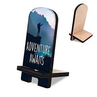 Adventure Awaits Cell Phone Stand Family Decor Wood Mobile Holder Organizer