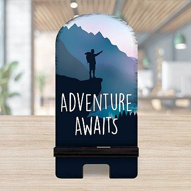 Adventure Awaits Cell Phone Stand Family Decor Wood Mobile Holder Organizer