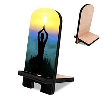 Sunset Yoga Cell Phone Stand Inspirational Decor Wood Mobile Holder Organizer