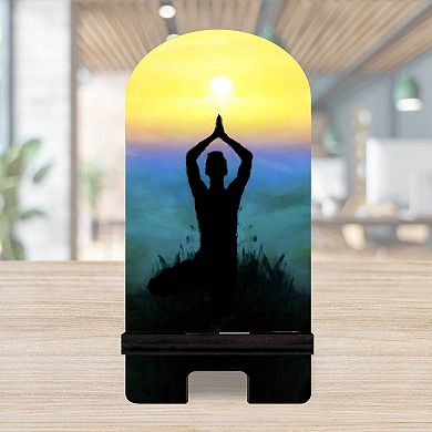 Sunset Yoga Cell Phone Stand Inspirational Decor Wood Mobile Holder Organizer