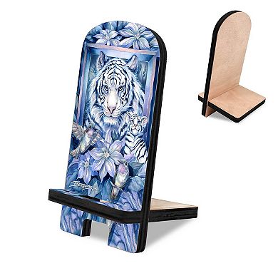 Tiger in the Garden Cell Phone Stand Wildlife Decor Wood Mobile Holder Organizer