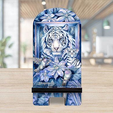 Tiger in the Garden Cell Phone Stand Wildlife Decor Wood Mobile Holder Organizer