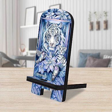 Tiger in the Garden Cell Phone Stand Wildlife Decor Wood Mobile Holder Organizer
