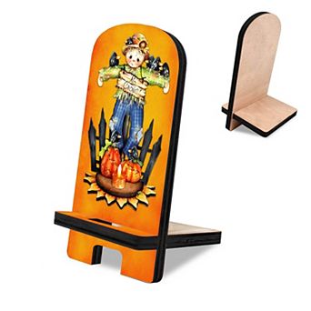 No Crows! Cell Phone Stand Halloween Decor Wood Mobile Holder Organizer