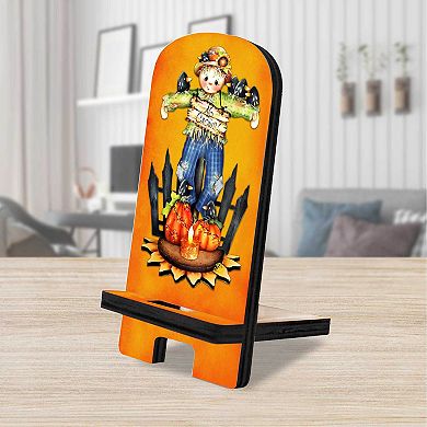 No Crows! Cell Phone Stand Halloween Decor Wood Mobile Holder Organizer