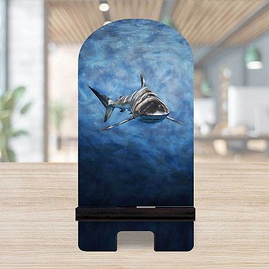 Shark Coastal Cell Phone Stand Wood Mobile Holder Organizer