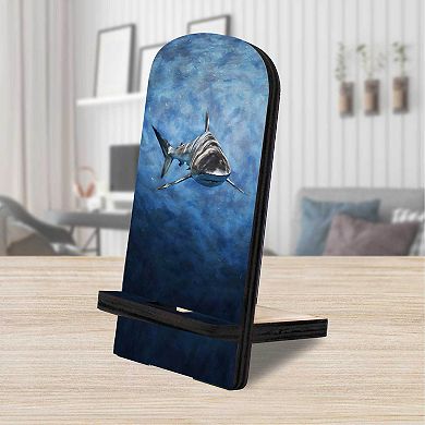 Shark Coastal Cell Phone Stand Wood Mobile Holder Organizer