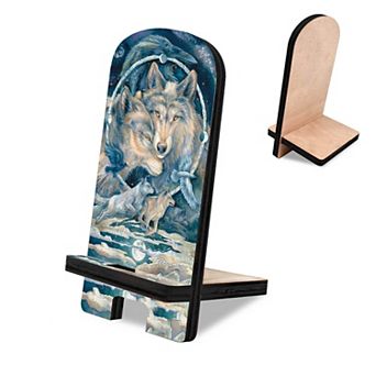 In Spirit I Am Free Wolves Ravens Cell Phone Stand Wood Mobile Holder Organizer