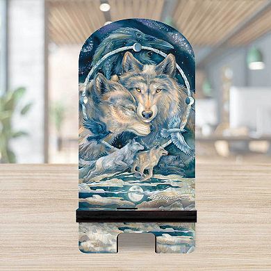 In Spirit I Am Free Wolves Ravens Cell Phone Stand Wood Mobile Holder Organizer