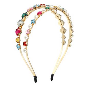 Metal Square Colorful Glass Faux Crystal Hairband Faux Pearl Headband
