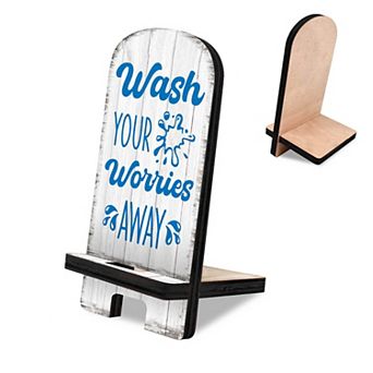 Worries Away Cell Phone Stand Family Decor Wood Mobile Holder Organizer