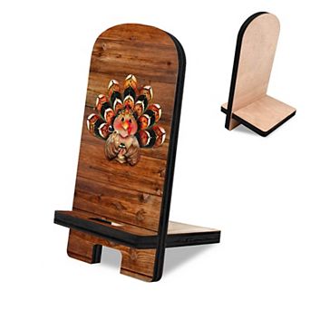 Happy Turkey Cell Phone Stand Halloween Decor Wood Mobile Holder Organizer